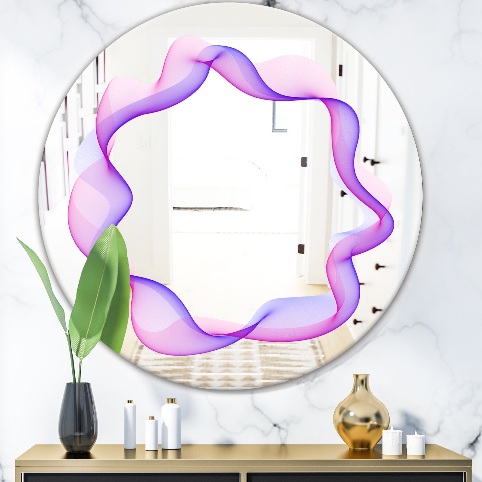 Abstract Round Purple - Modern Mirror - Contemporary Oval or Round Wall Mirror