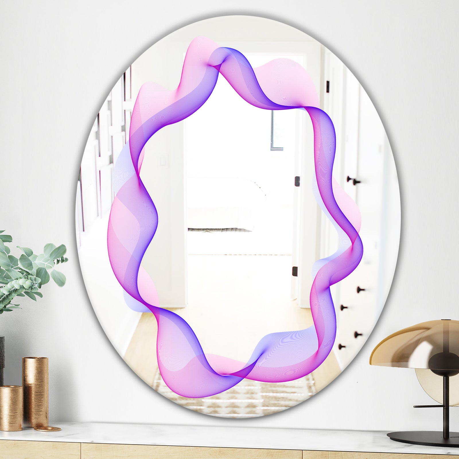 Abstract Round Purple - Modern Mirror - Contemporary Oval or Round Wall Mirror