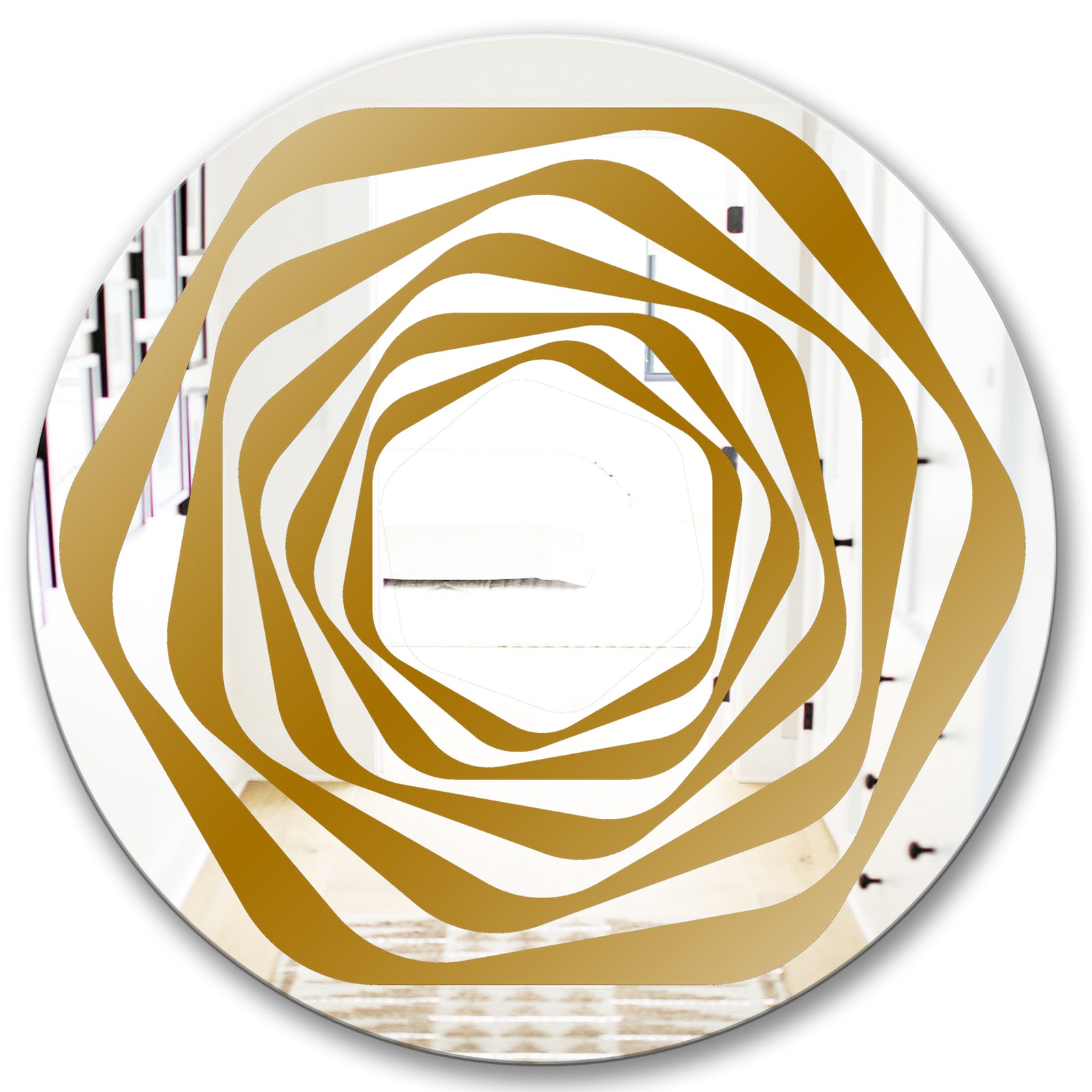 Geometric Mandala In Gold and White - Glam Mirror - Oval or Round Wall Mirror