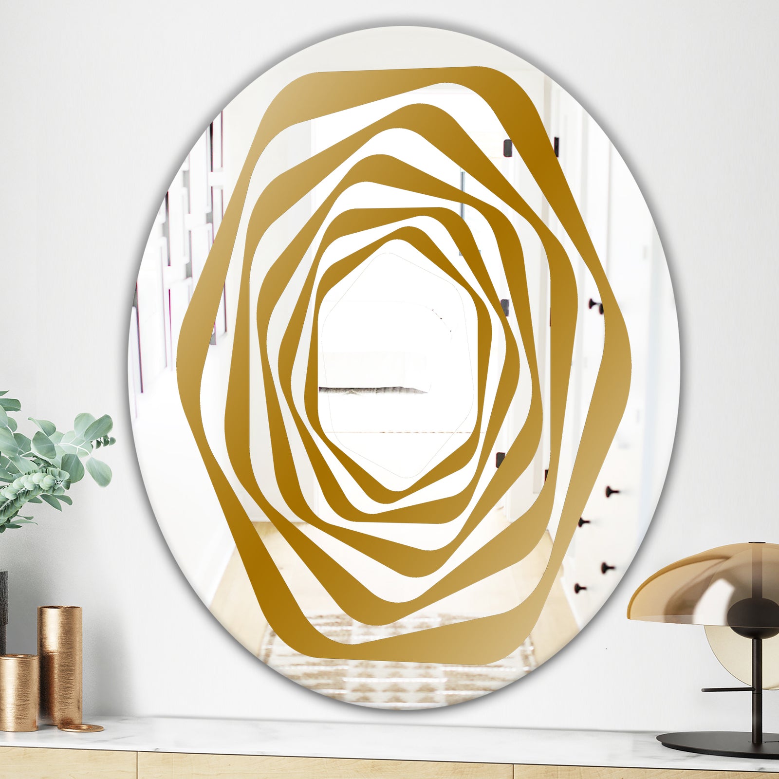 Geometric Mandala In Gold and White - Glam Mirror - Oval or Round Wall Mirror