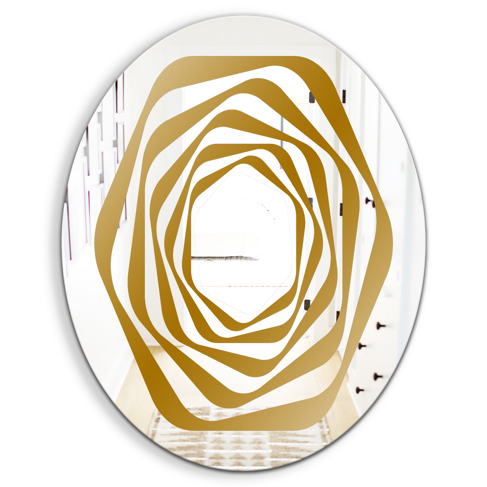 Geometric Mandala In Gold and White - Glam Mirror - Oval or Round Wall Mirror