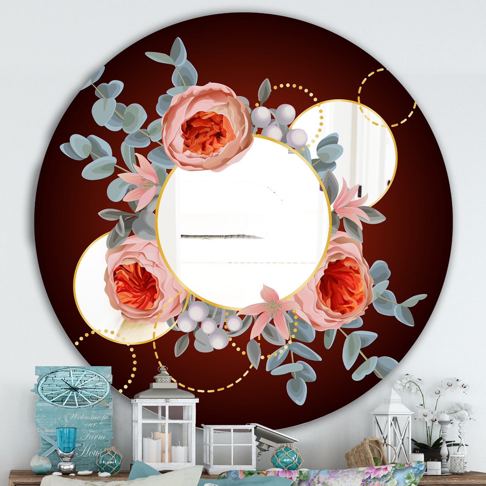 Floral Rings - Traditional Mirror - Oval or Round Wall Mirror