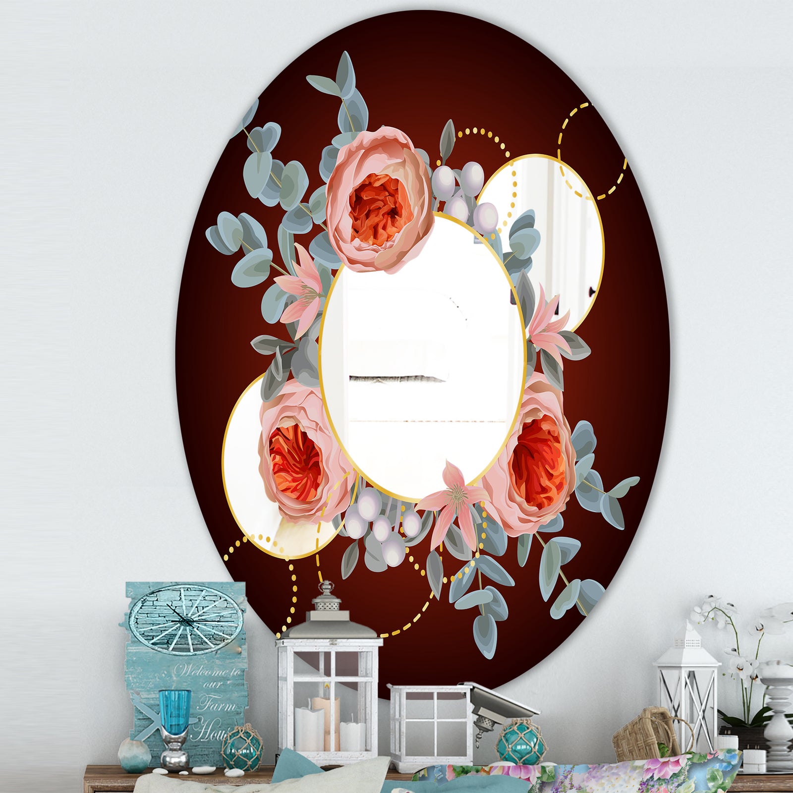 Floral Rings - Traditional Mirror - Oval or Round Wall Mirror