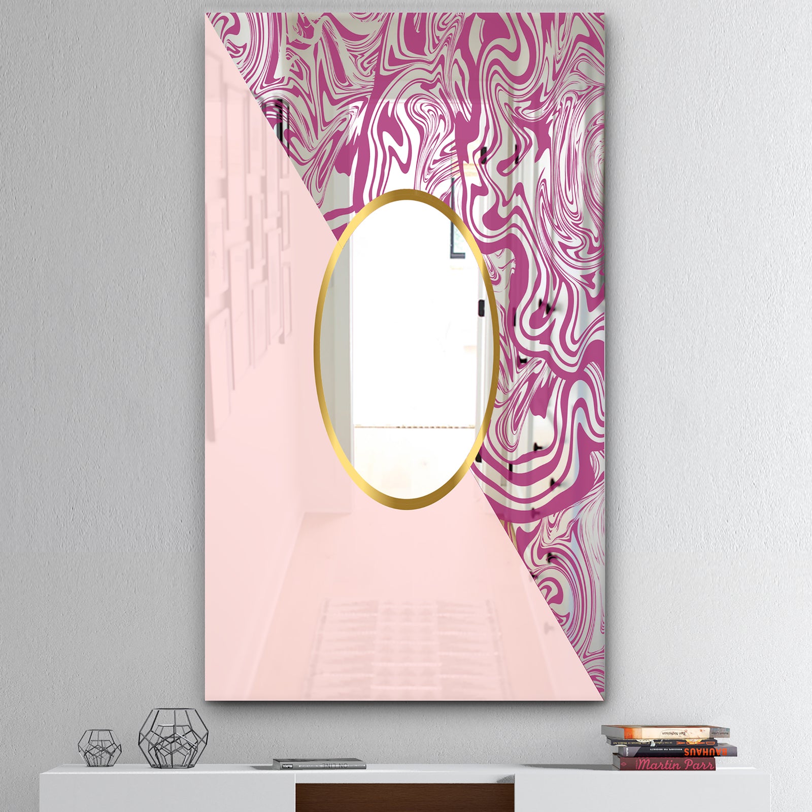 Marbled Pink Marble 1 - Mid-Century Mirror - Wall Mirror