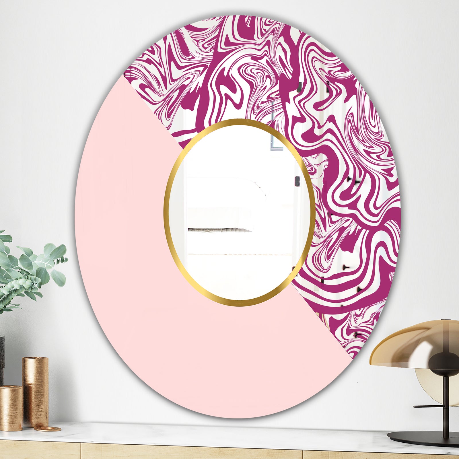 Marbled Pink Marble 1 - Mid-Century Mirror - Oval or Round Wall Mirror