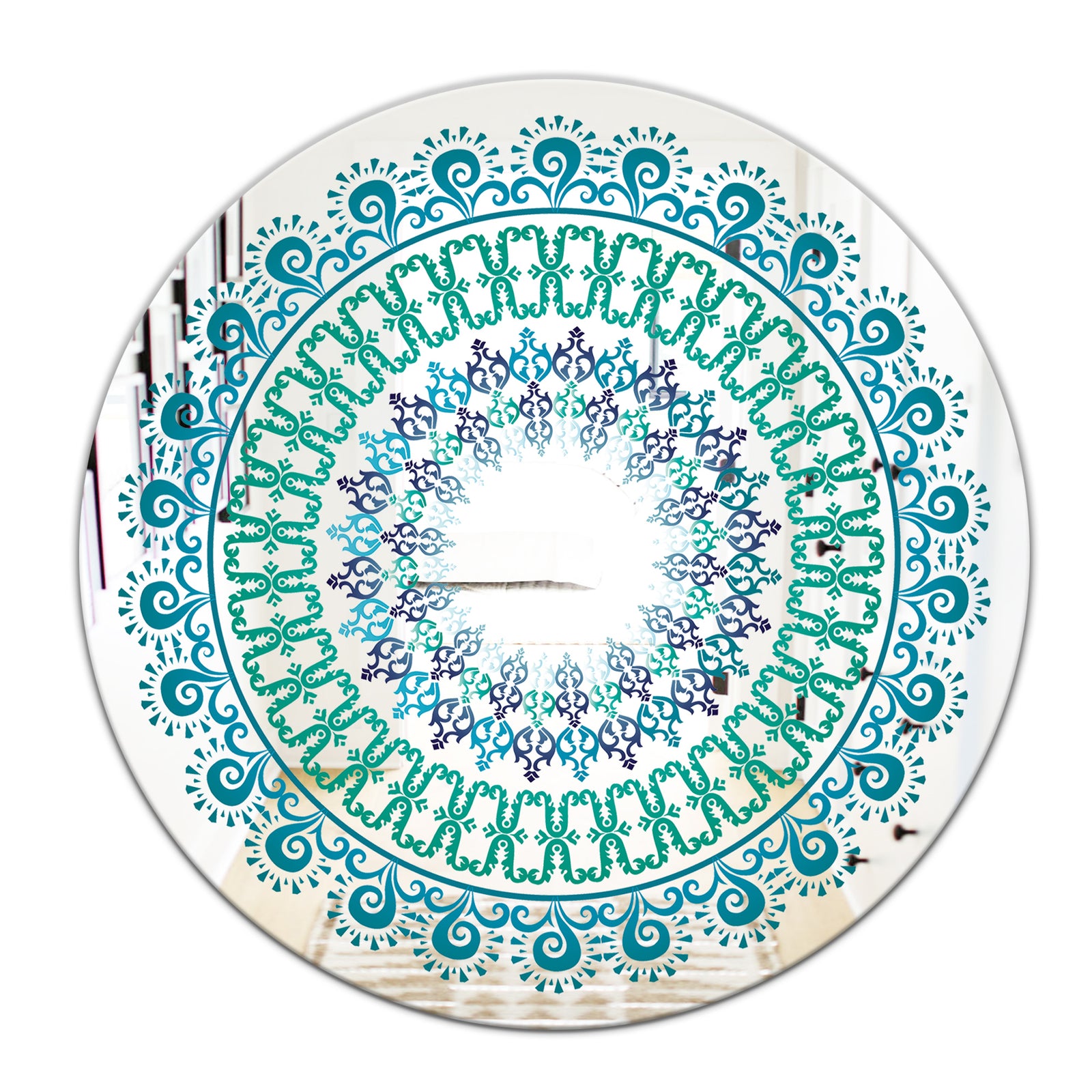 Blue Mandala - Bohemian and Eclectic Mirror - Oval or Round Wall Mirror