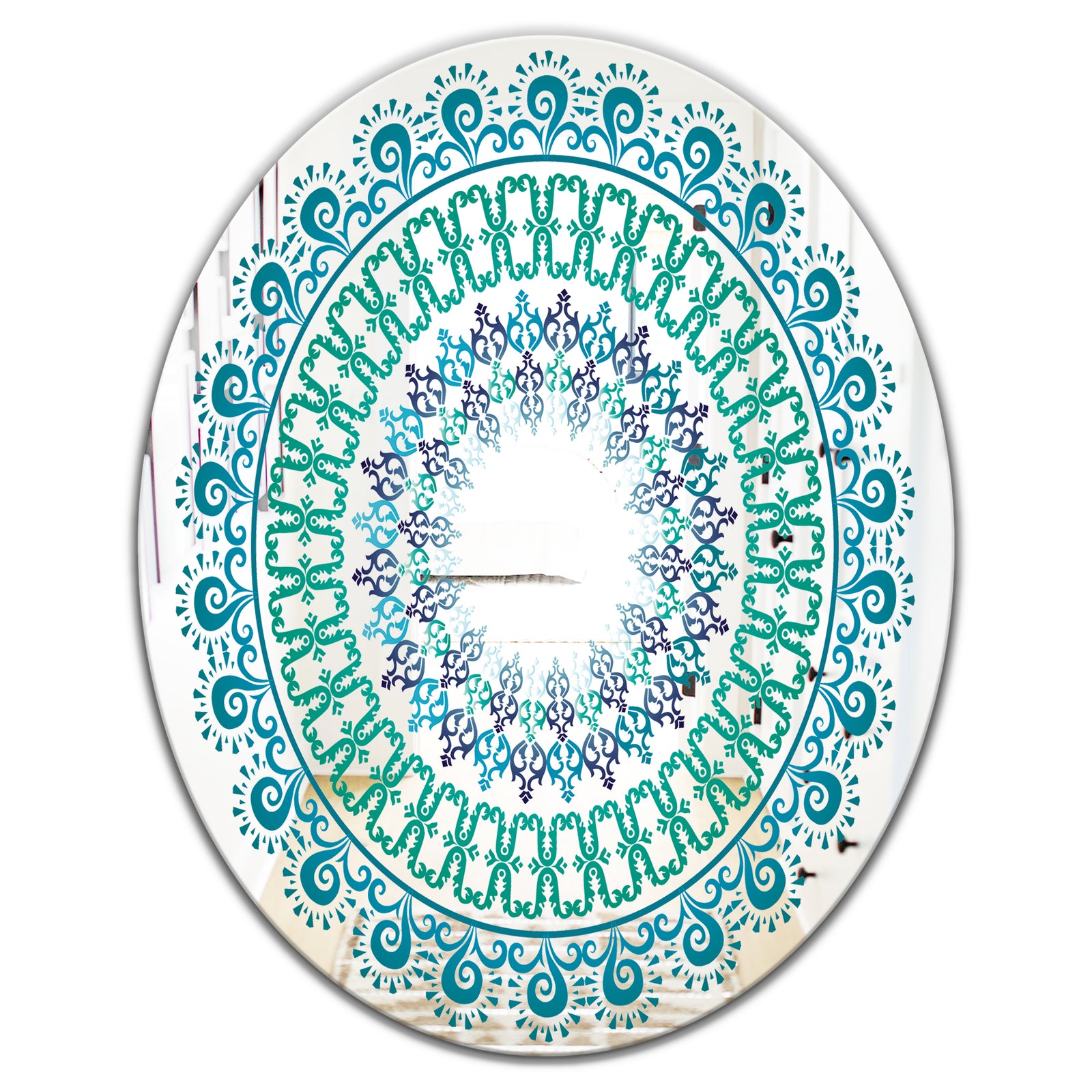 Blue Mandala - Bohemian and Eclectic Mirror - Oval or Round Wall Mirror