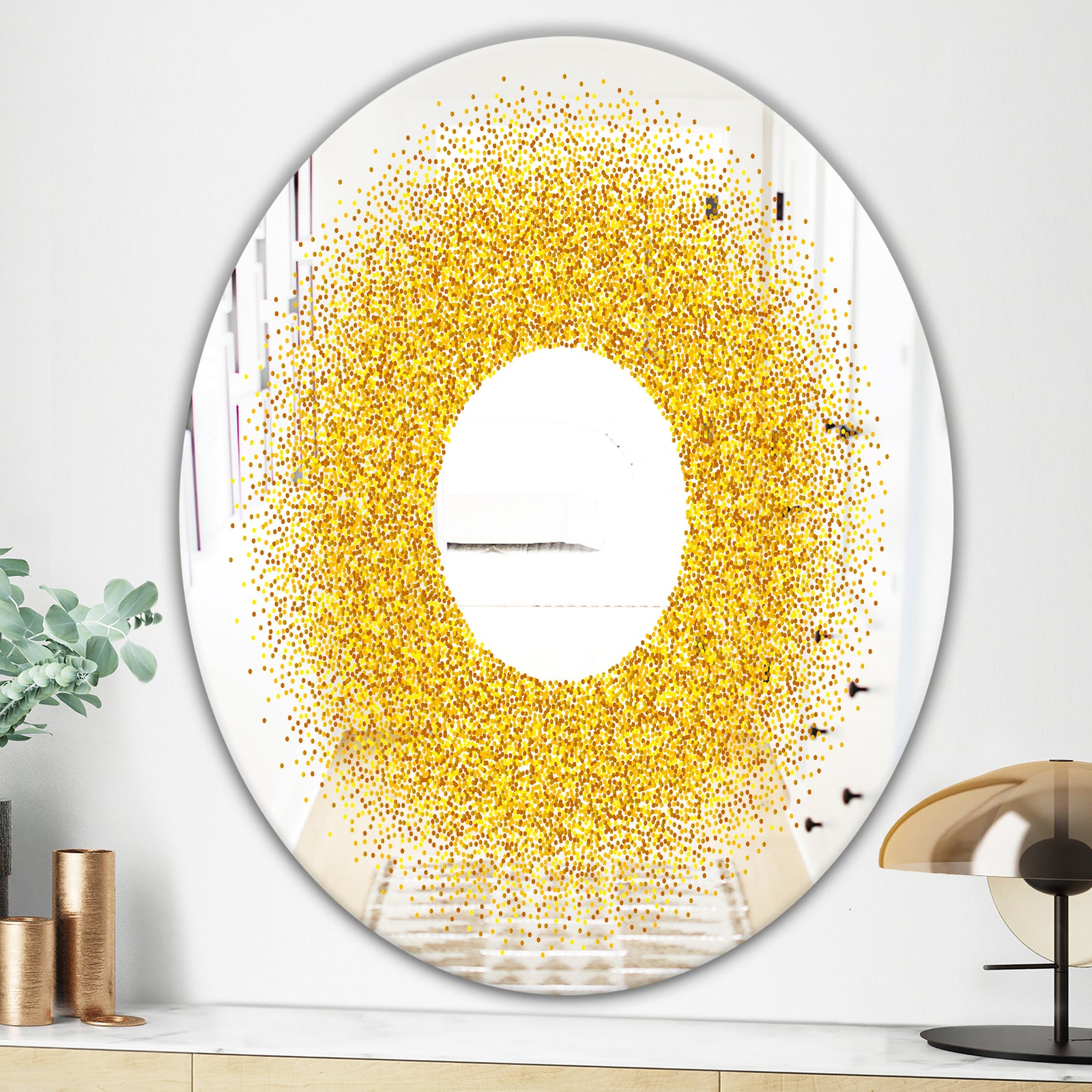 Luxury Golden Glitter Round - Glam Mirror - Oval or Round Wall Mirror