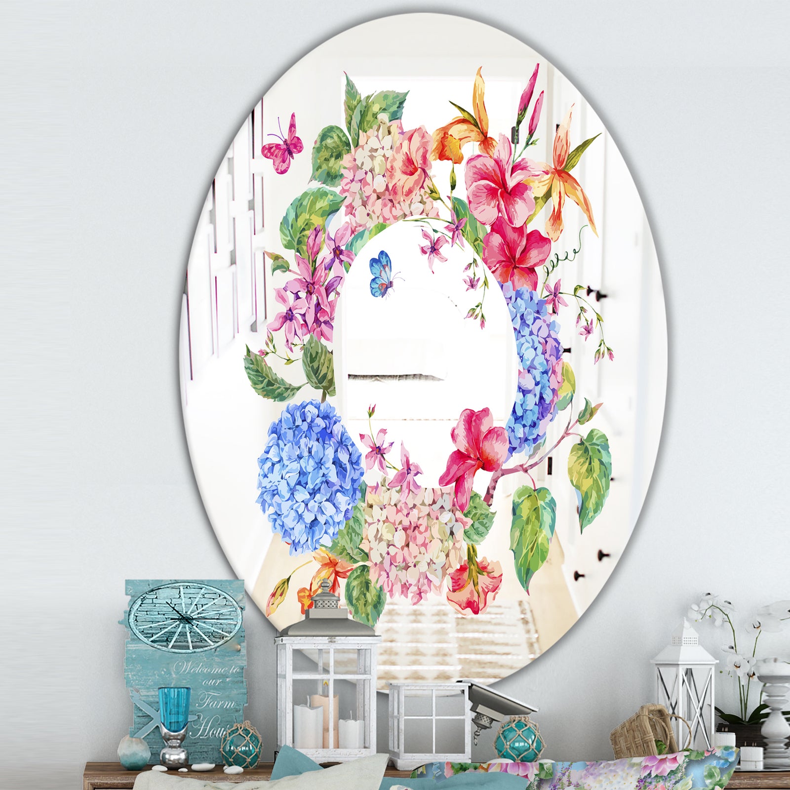 Floral Greeting - Cabin and Lodge Mirror - Oval or Round Vanity Mirror