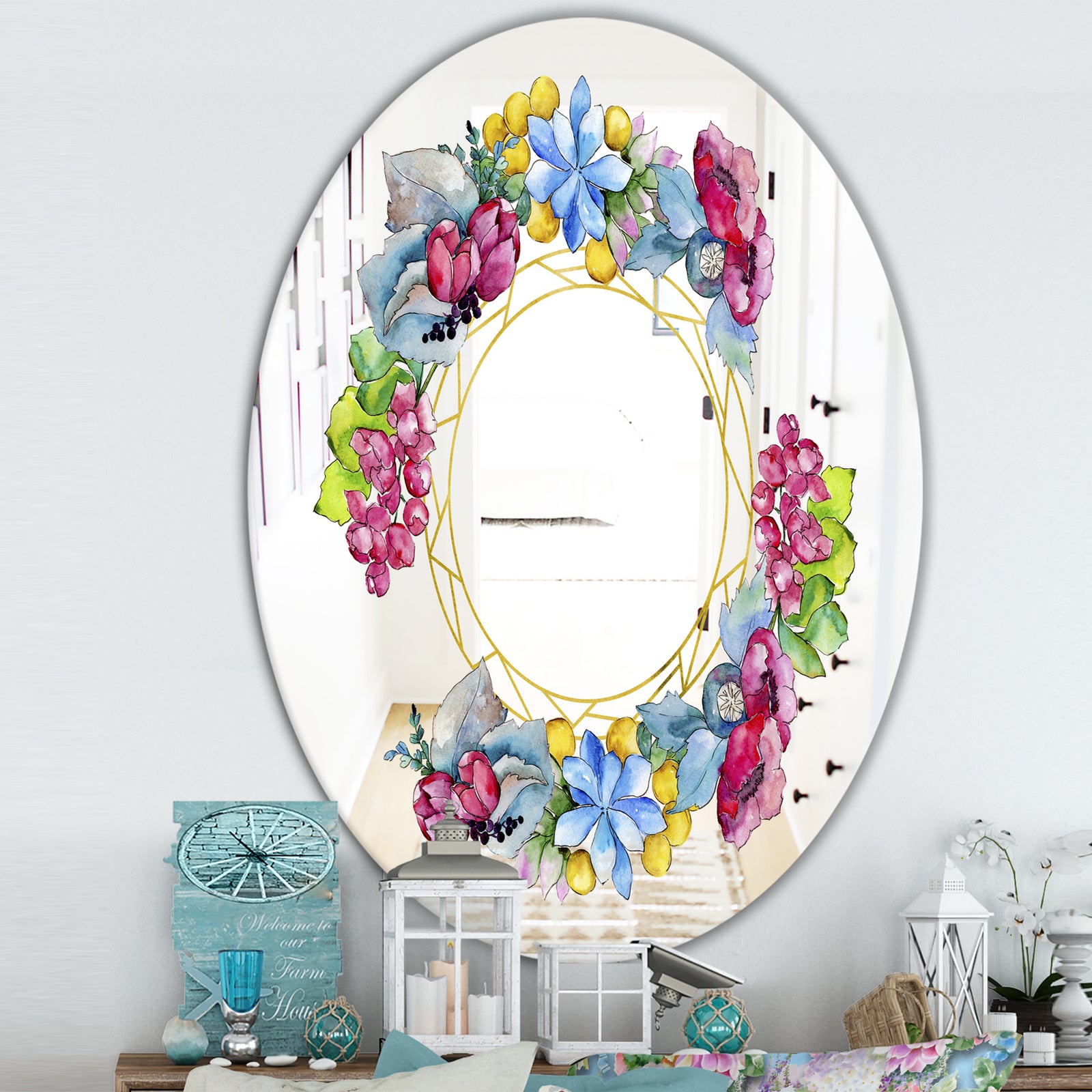 Efflorescent Gold Abundance 2 - Cabin and Lodge Mirror - Oval or Round Wall Mirror