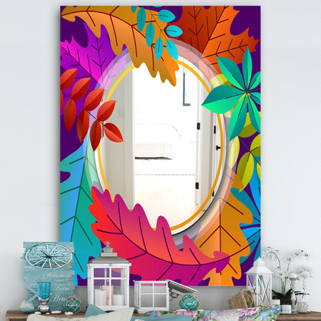 Autumn With Round and Leaves - Farmhouse Mirror - Large Wall Mirror