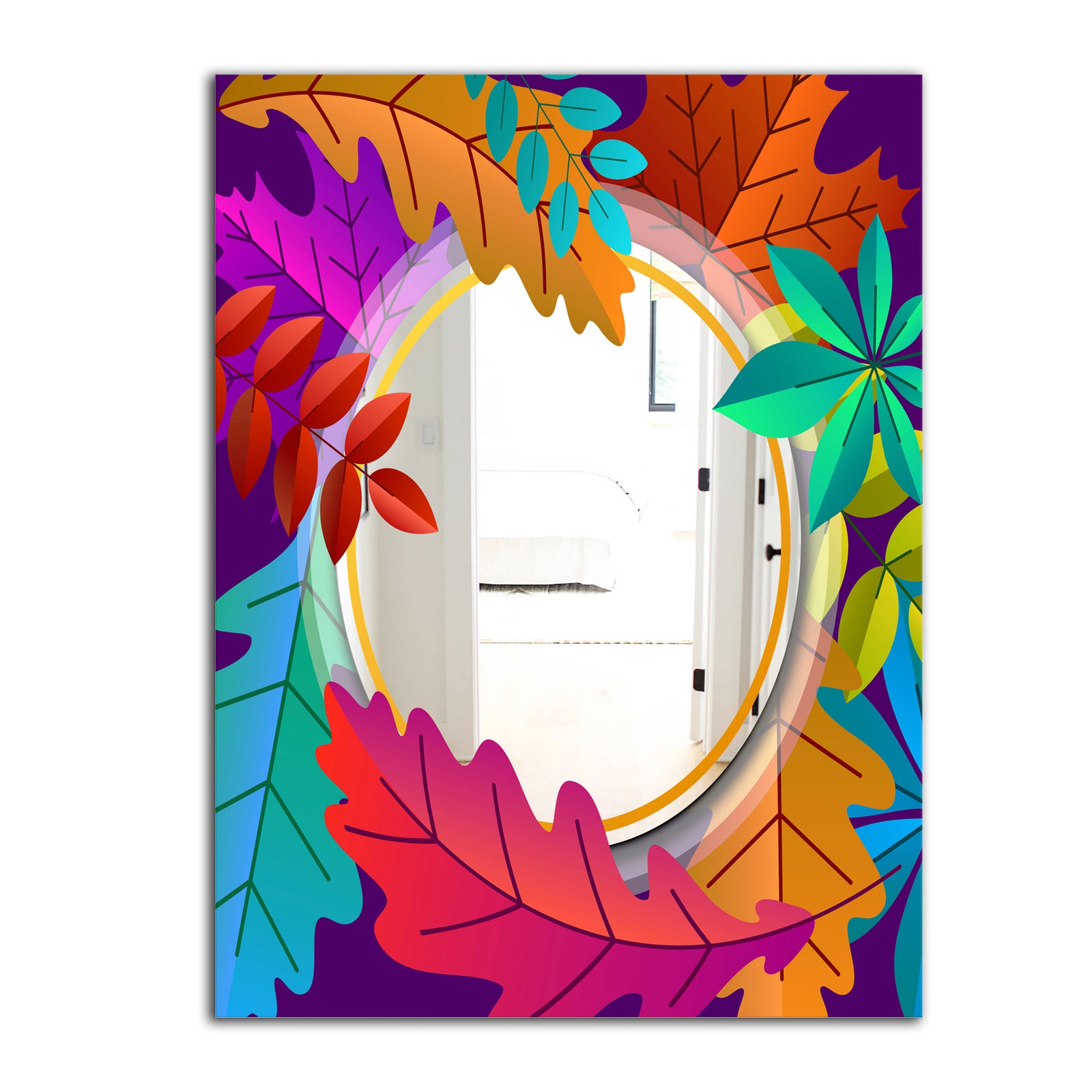Autumn With Round and Leaves - Farmhouse Mirror - Large Wall Mirror
