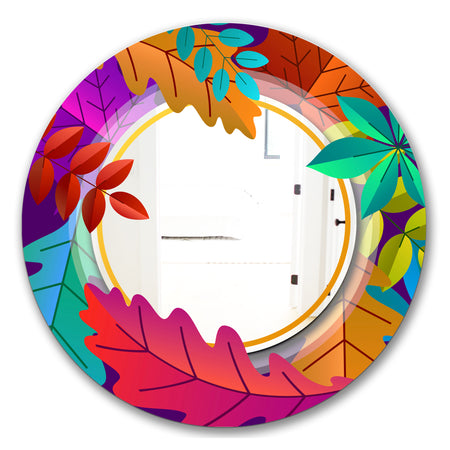 Autumn With Round and Leaves - Farmhouse Mirror - Oval or Round Wall Mirror