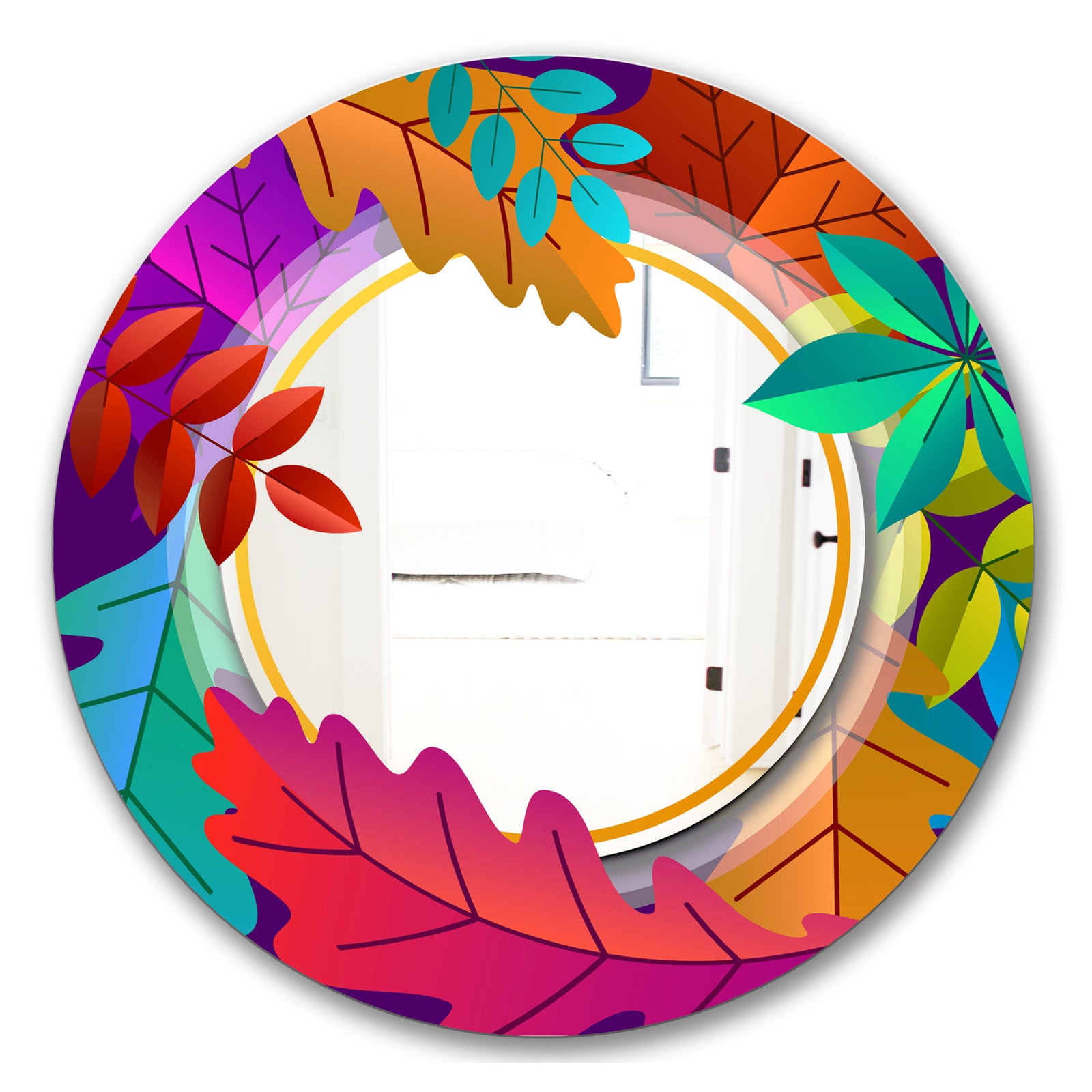 Autumn With Round and Leaves - Farmhouse Mirror - Oval or Round Wall Mirror
