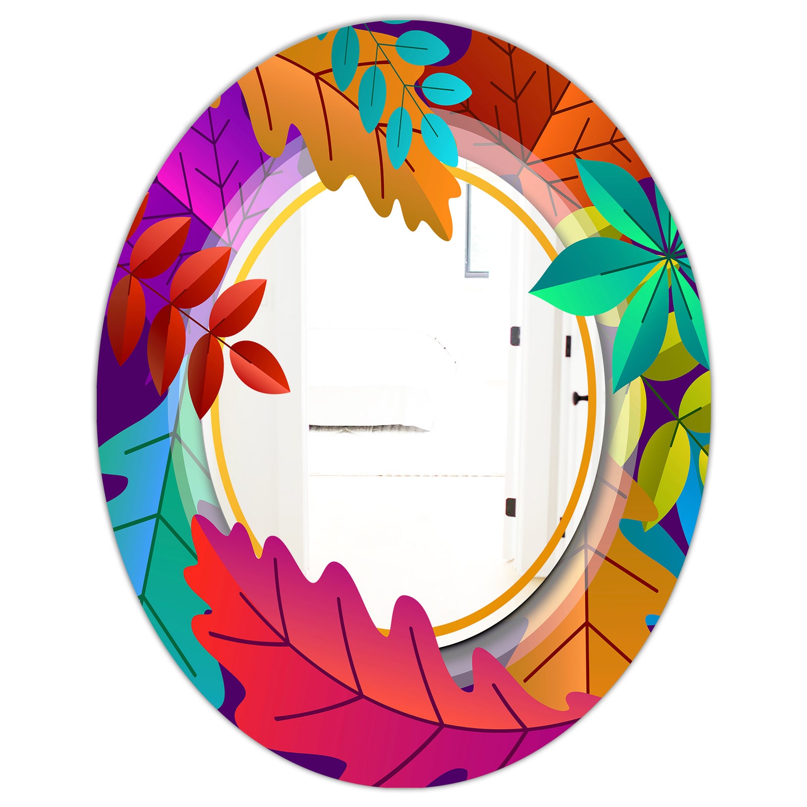 Autumn With Round and Leaves - Farmhouse Mirror - Oval or Round Wall Mirror