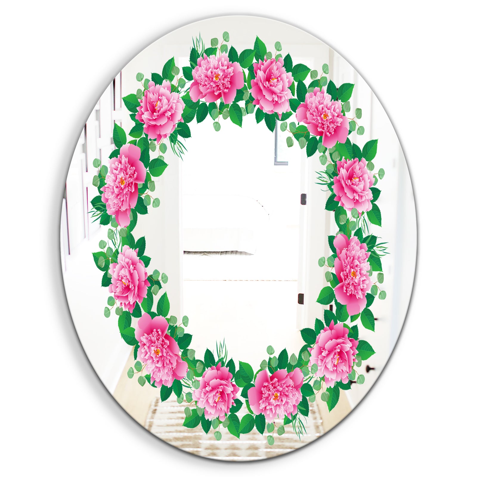 Romantic Floral Wreath - Cabin and Lodge Mirror - Oval or Round Wall Mirror