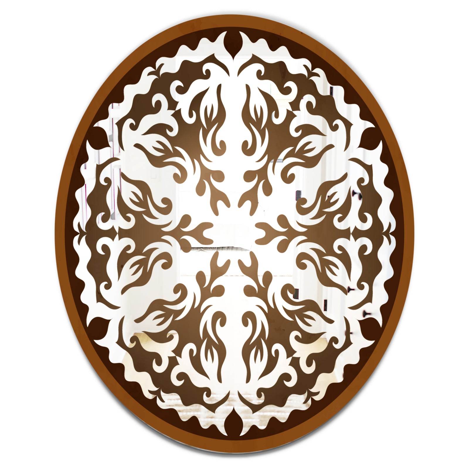 Brown Mandala - Bohemian and Eclectic Mirror - Oval or Round Wall Mirror