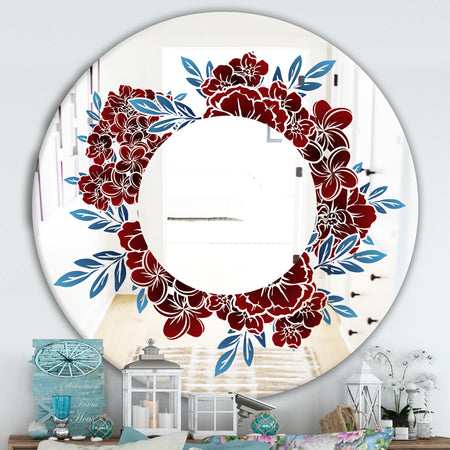Monochrome Floral Elements - Traditional Mirror - Oval or Round Wall Mirror