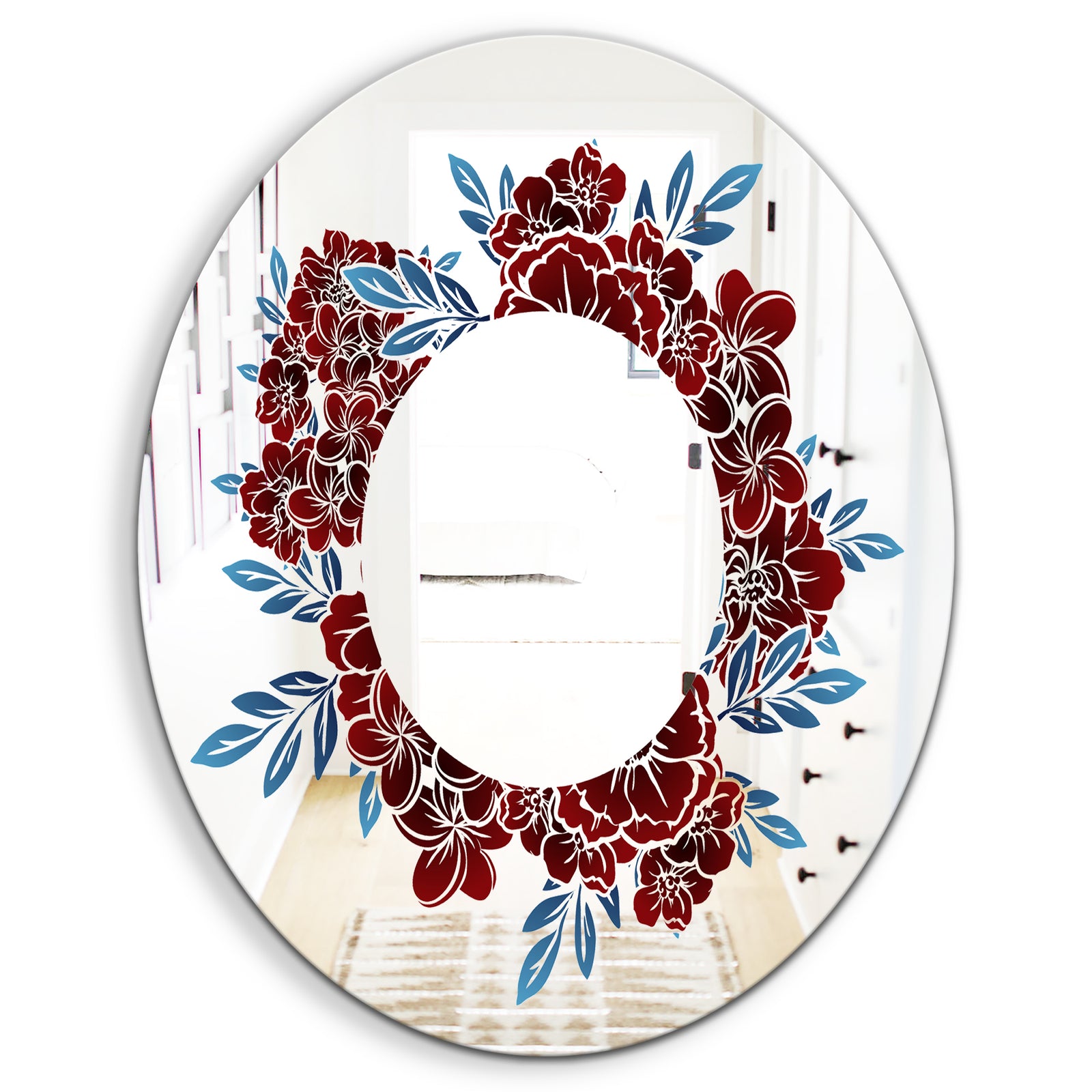 Monochrome Floral Elements - Traditional Mirror - Oval or Round Wall Mirror