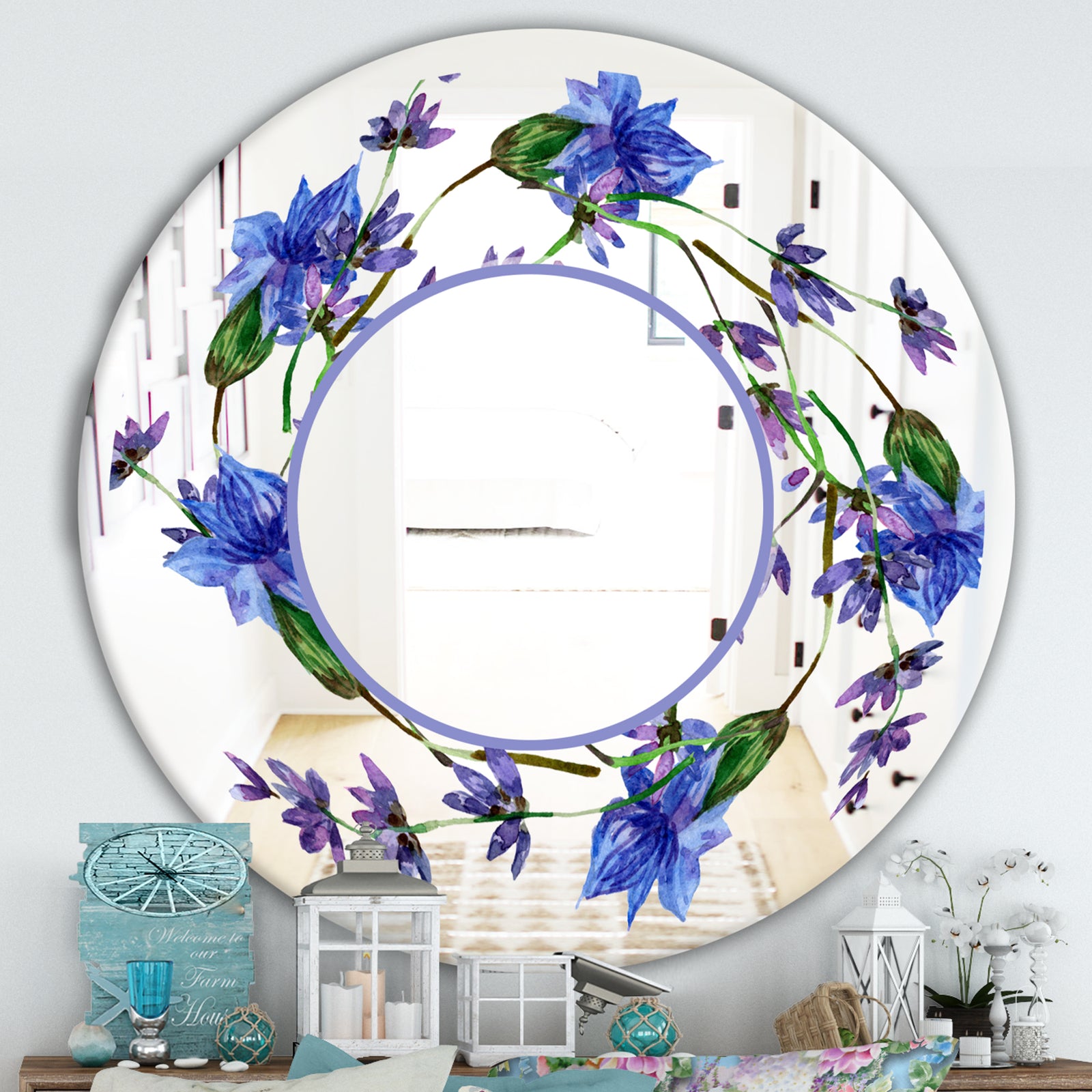 Purple Lavender Flowers - Traditional Mirror - Oval or Round Decorative Mirror