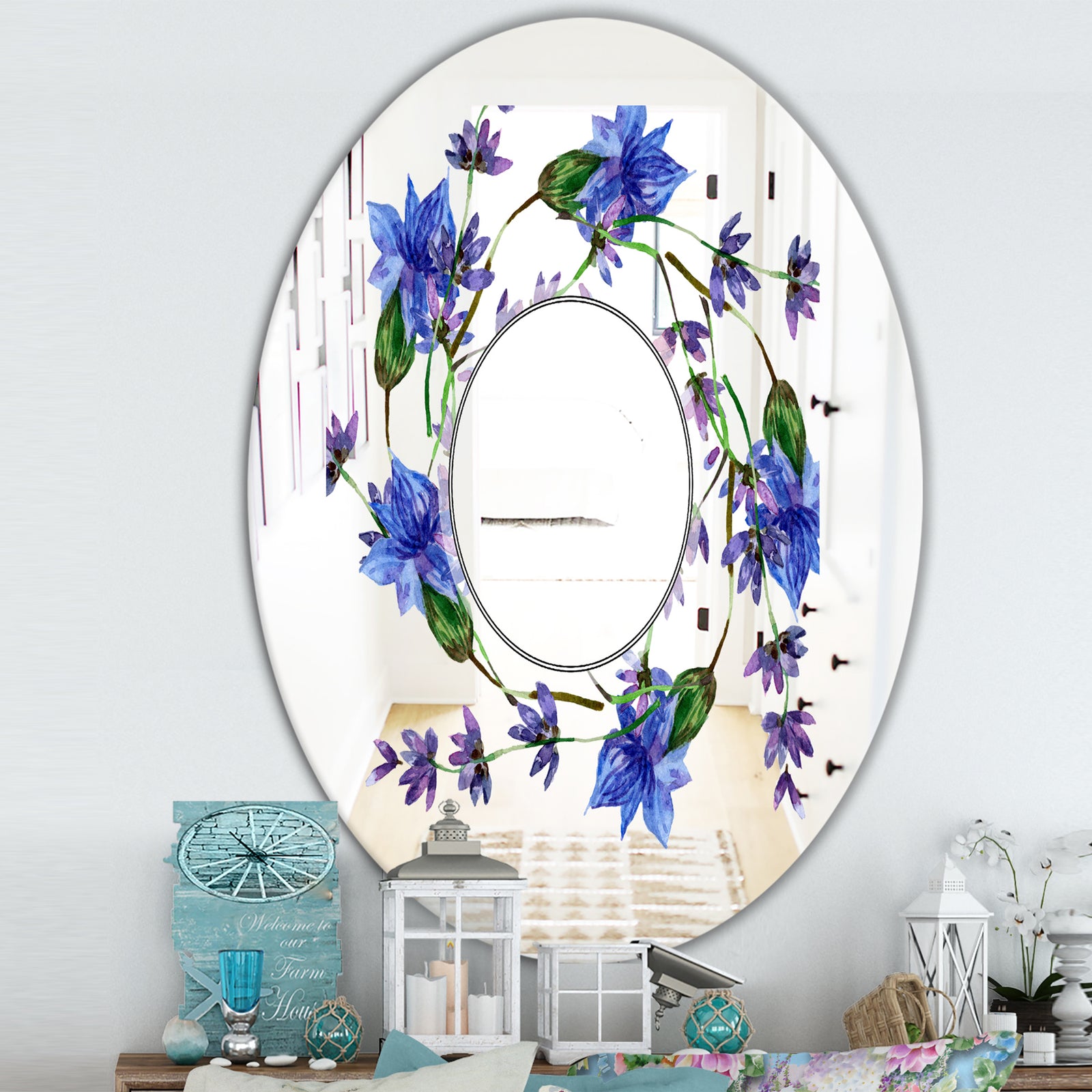 Purple Lavender Flowers - Traditional Mirror - Oval or Round Decorative Mirror