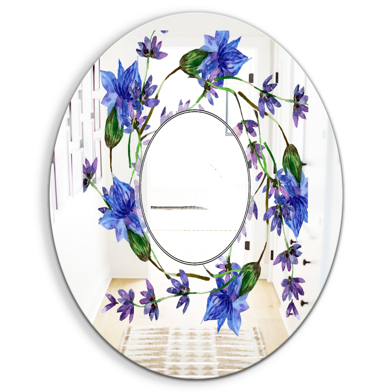 Purple Lavender Flowers - Traditional Mirror - Oval or Round Decorative Mirror