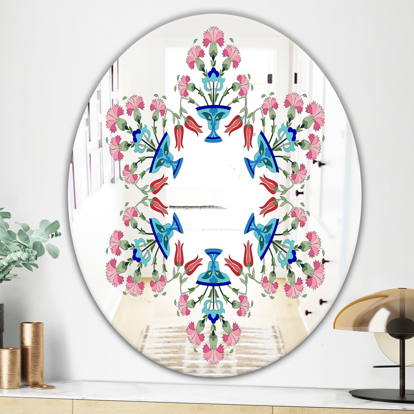 Pick Me Up A Daisy - Bohemian and Eclectic Mirror - Oval or Round Wall Mirror