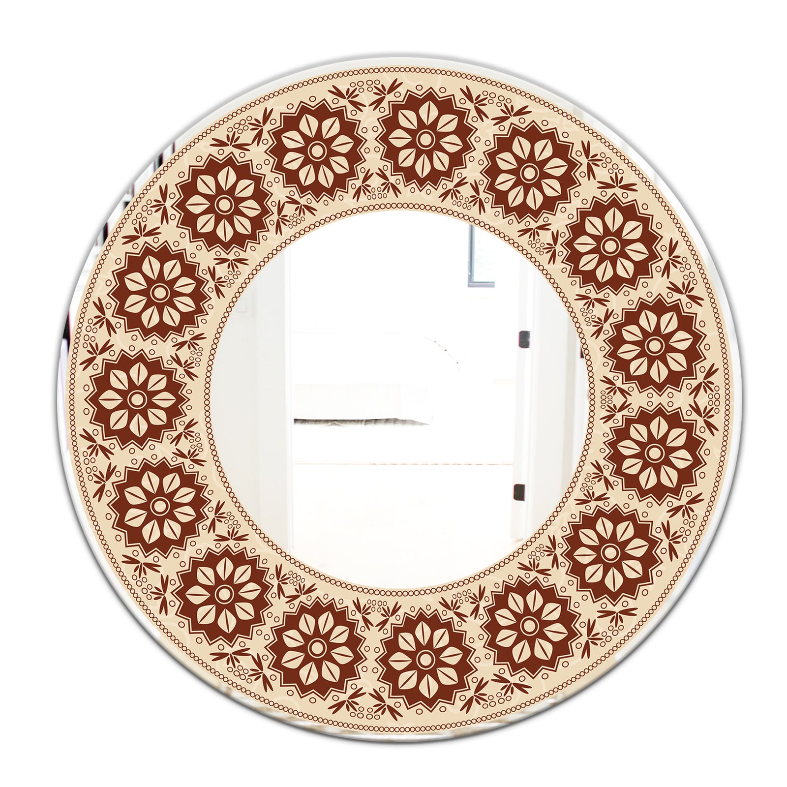 Brown Flower Garland - Bohemian and Eclectic Mirror - Oval or Round Wall Mirror