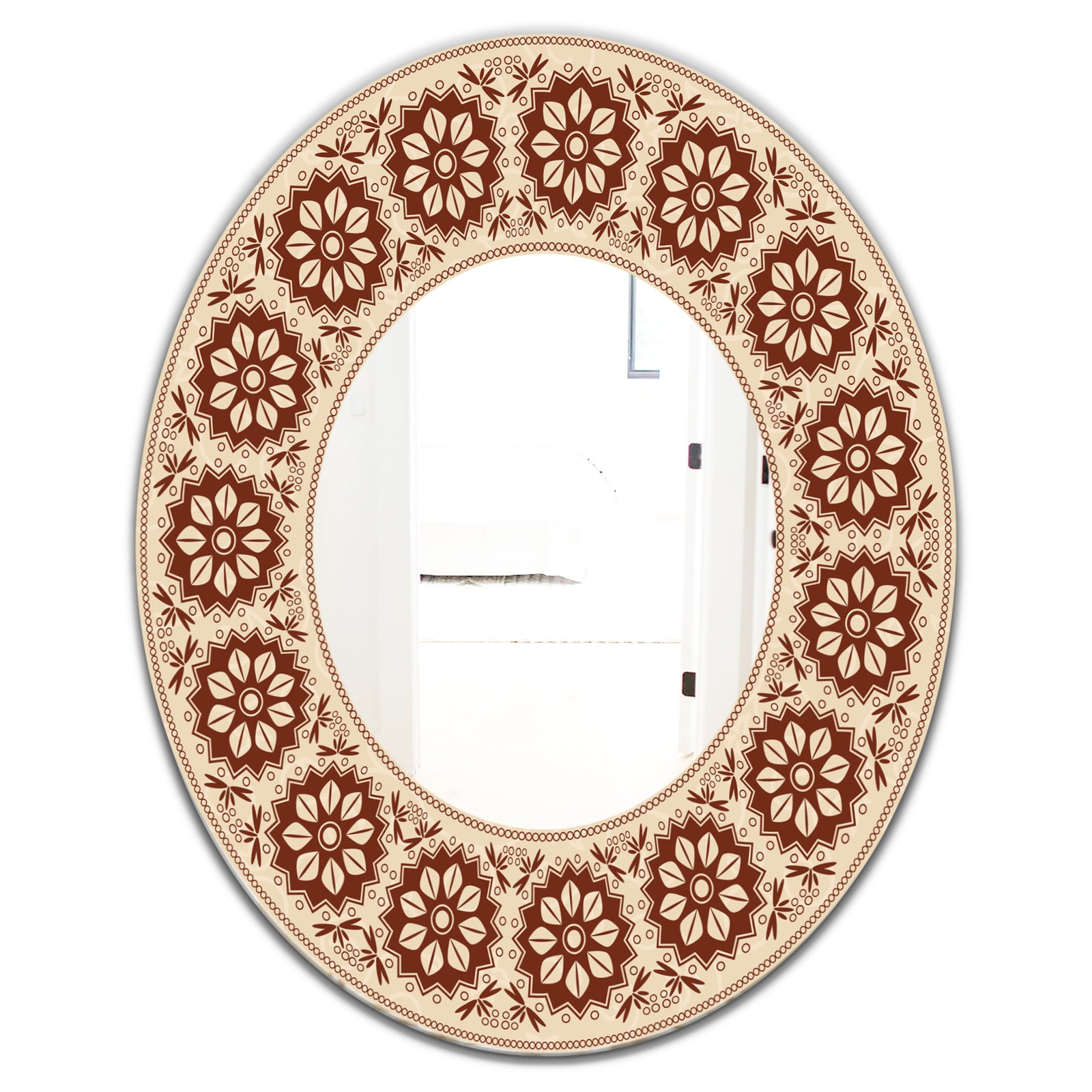 Brown Flower Garland - Bohemian and Eclectic Mirror - Oval or Round Wall Mirror
