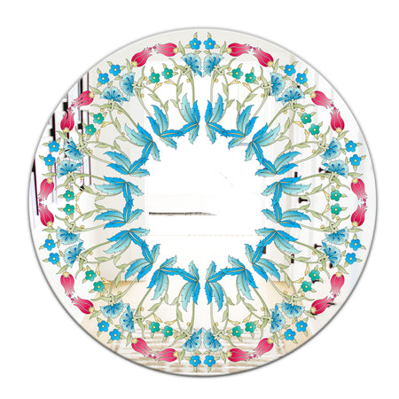 Ottoman Blue Flower Wreath - Farmhouse Mirror - Oval or Round Decorative Mirror