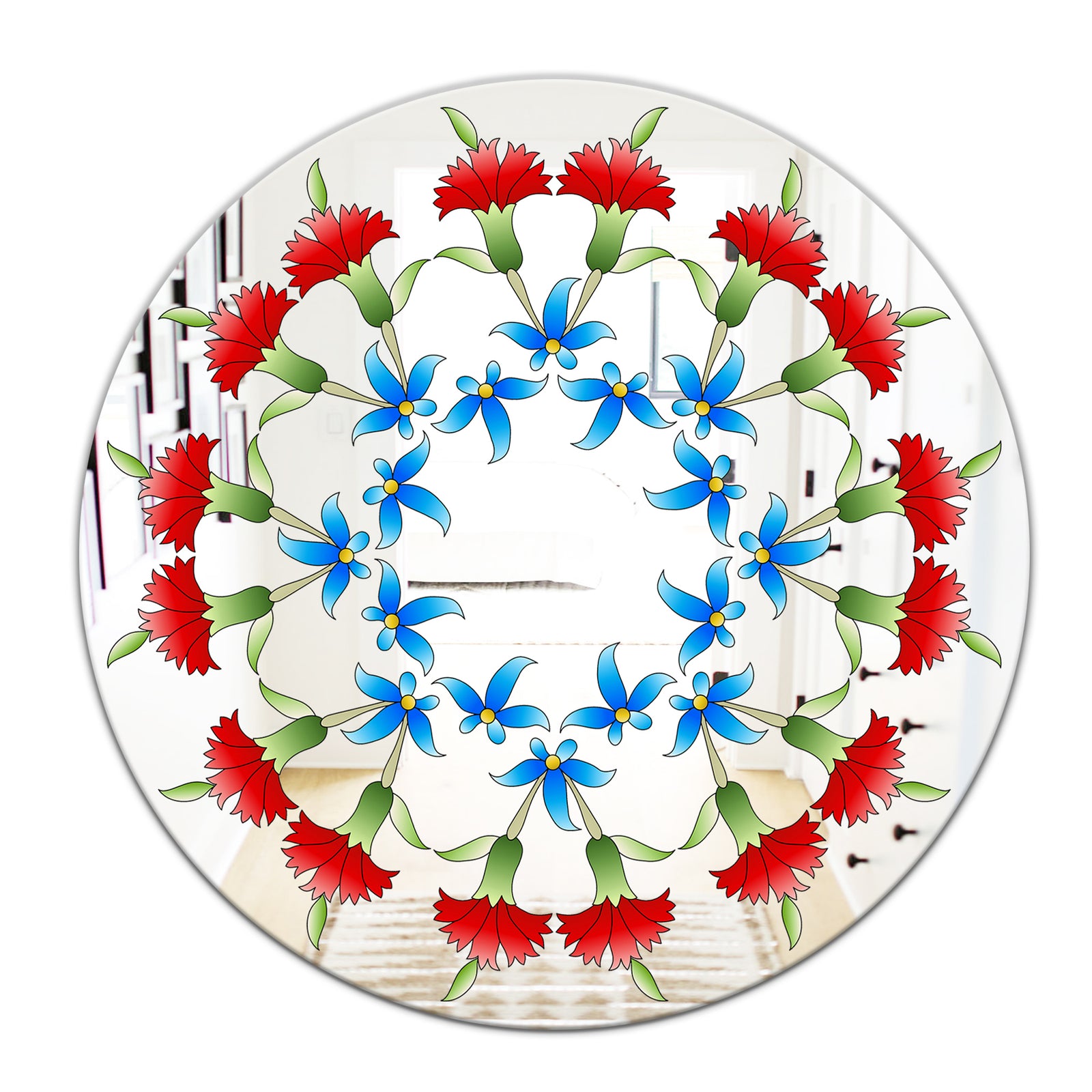 Ottoman Red Flower Garland - Farmhouse Mirror - Oval or Round Decorative Mirror