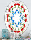 Ottoman Red Flower Garland - Farmhouse Mirror - Oval or Round Decorative Mirror