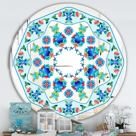 Ottoman Blue Flower Crown - Farmhouse Mirror - Oval or Round Decorative Mirror