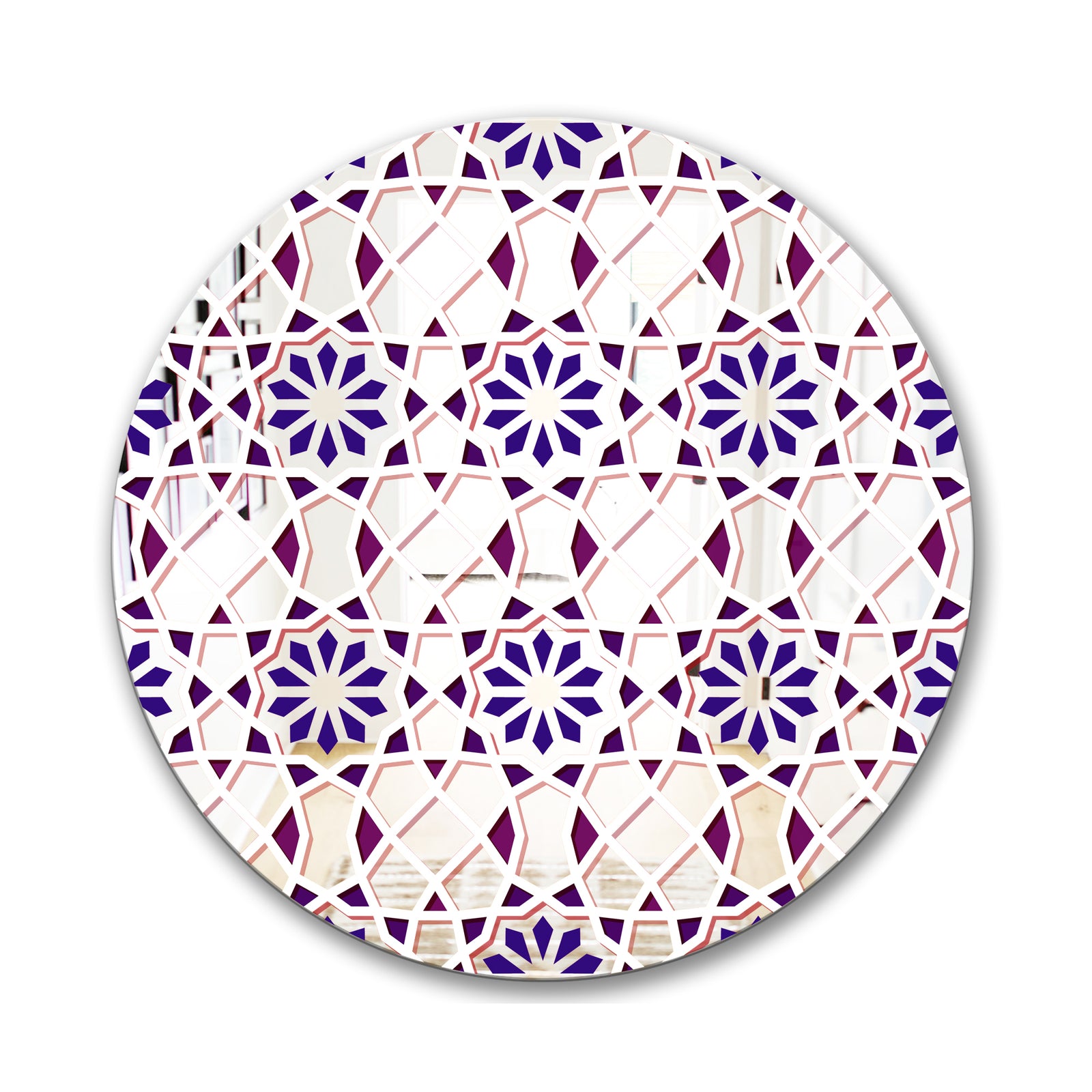 Purple Tiles - Mid-Century Mirror - Oval or Round Decorative Mirror