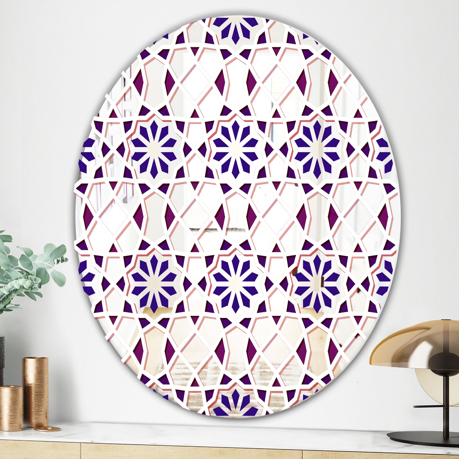 Purple Tiles - Mid-Century Mirror - Oval or Round Decorative Mirror