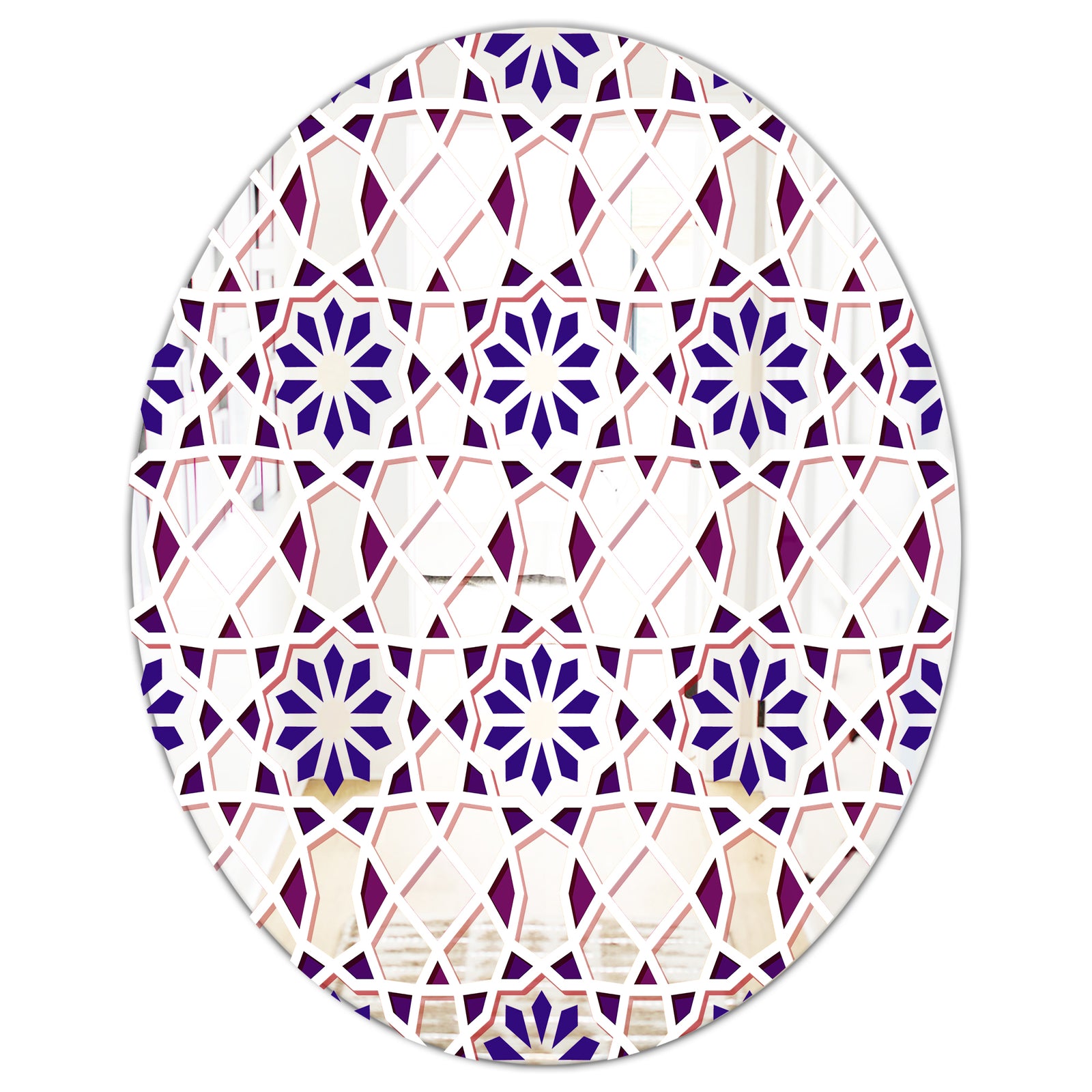 Purple Tiles - Mid-Century Mirror - Oval or Round Decorative Mirror