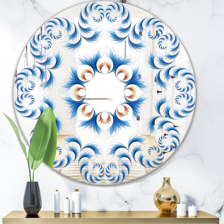 Blue Vision Flower Waves - Mid-Century Mirror - Oval or Round Wall Mirror