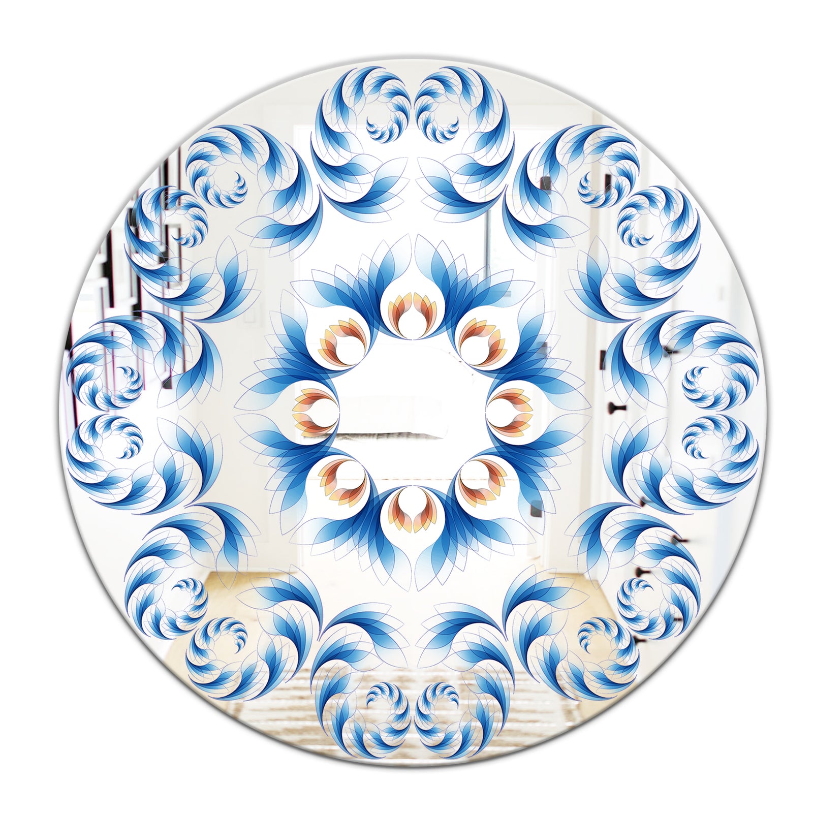 Blue Vision Flower Waves - Mid-Century Mirror - Oval or Round Wall Mirror