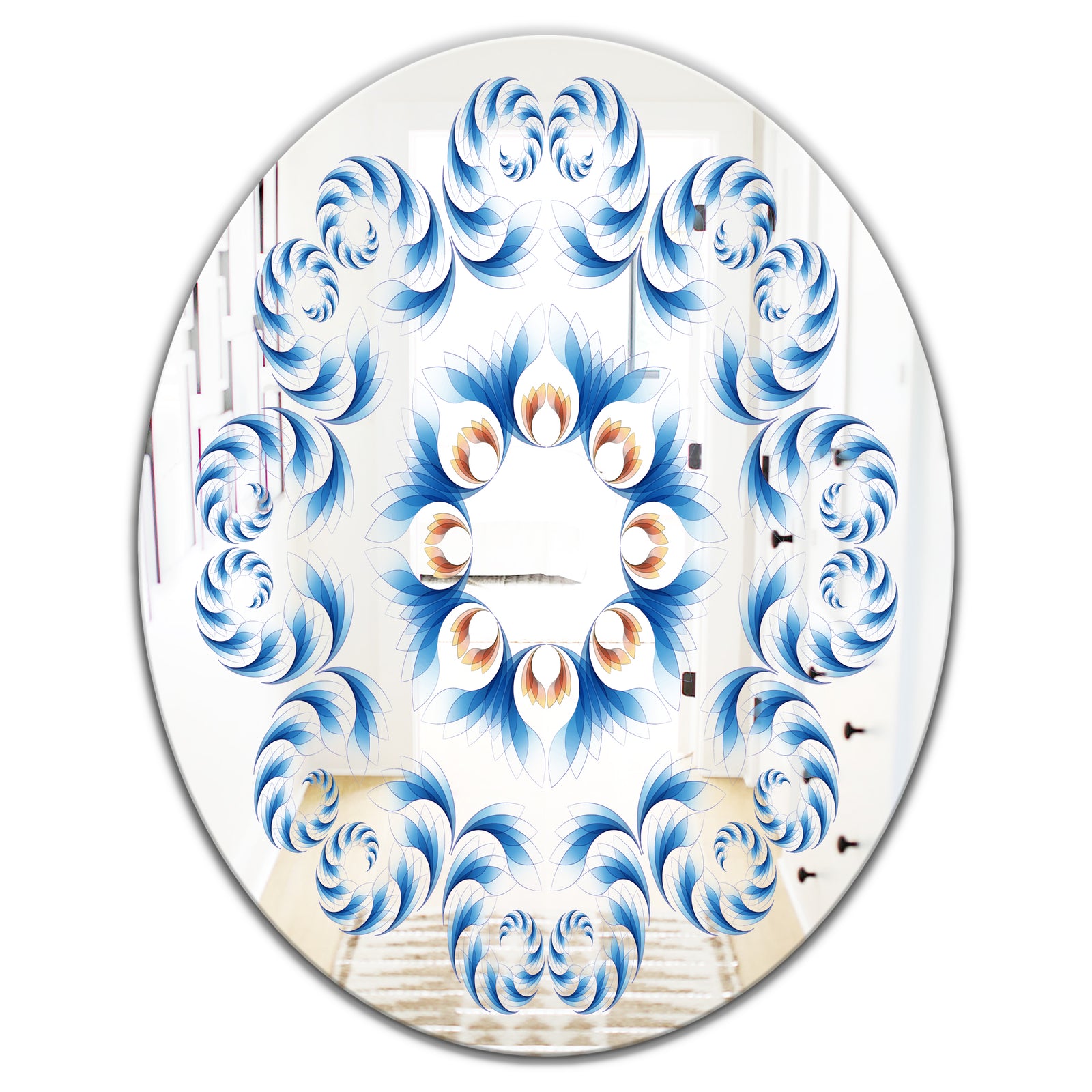 Blue Vision Flower Waves - Mid-Century Mirror - Oval or Round Wall Mirror