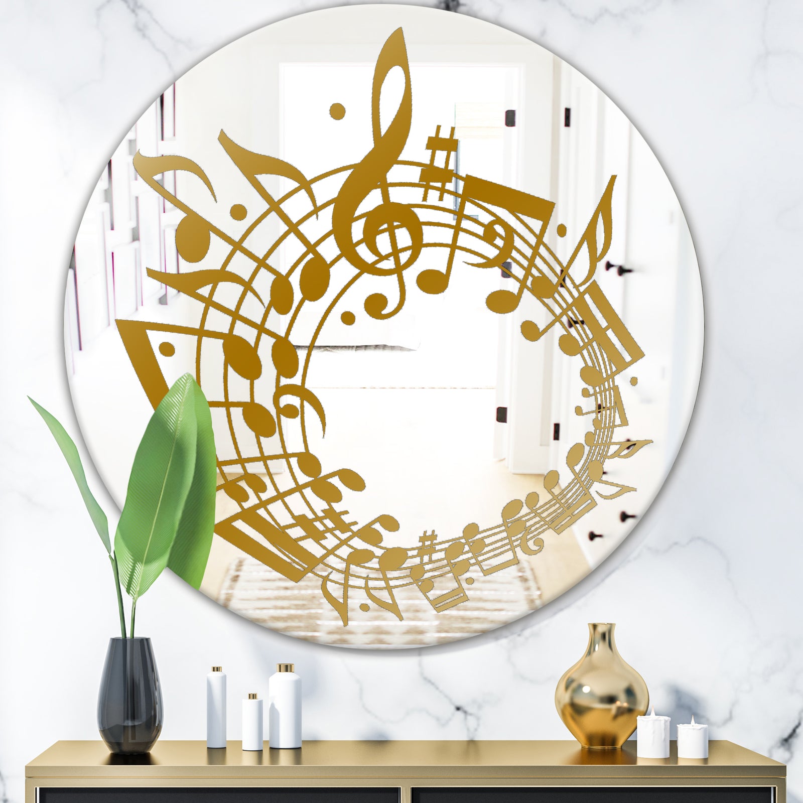 Music Notes II - Glam Mirror - Oval or Round Wall Mirror