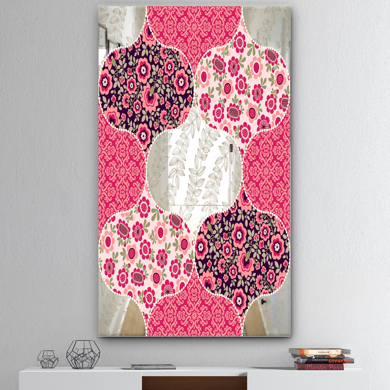 Pink Patchwork - Mid-Century Mirror - Accent Mirror