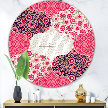 Pink Patchwork - Mid-Century Mirror - Oval or Round Wall Mirror