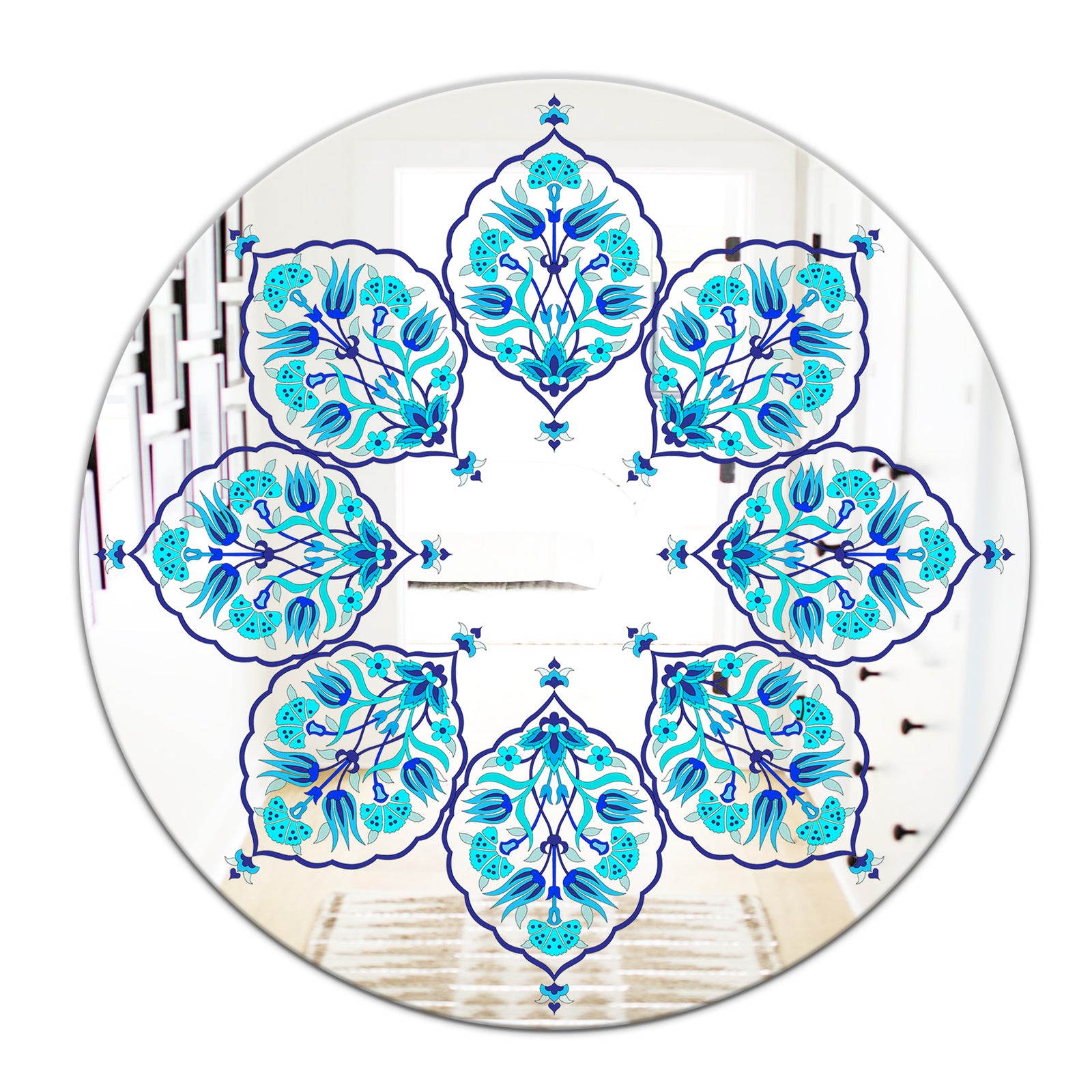 Blue Leaves - Bohemian and Eclectic Mirror - Oval or Round Wall Mirror