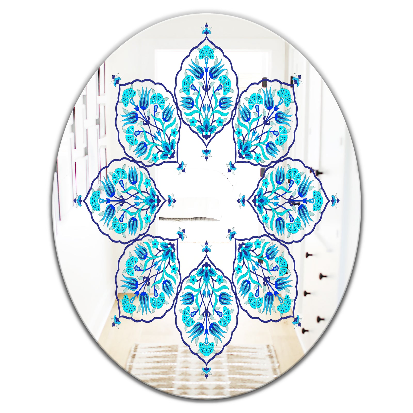 Blue Leaves - Bohemian and Eclectic Mirror - Oval or Round Wall Mirror