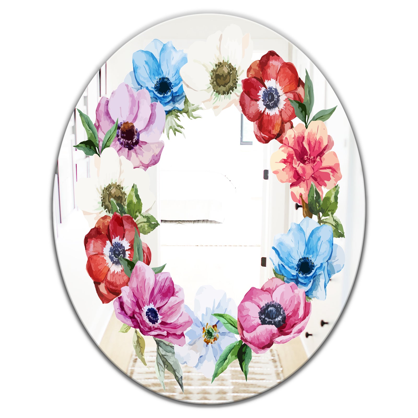 Pastel Flower Wreath 2 - Cabin and Lodge Mirror - Oval or Round Vanity Mirror