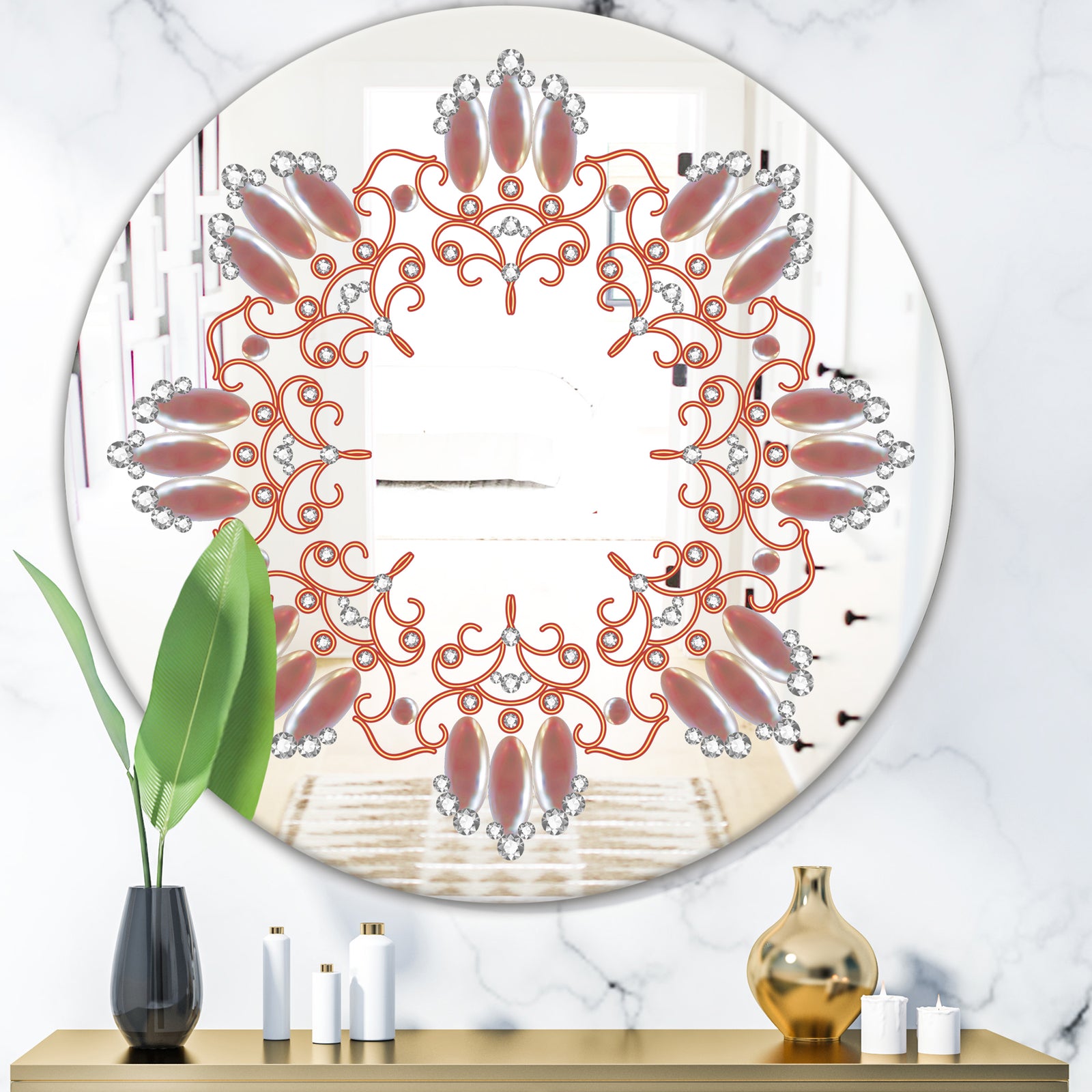 Neutral Color Pattern - Glam Mirror - Oval and Circle Wall Mirror