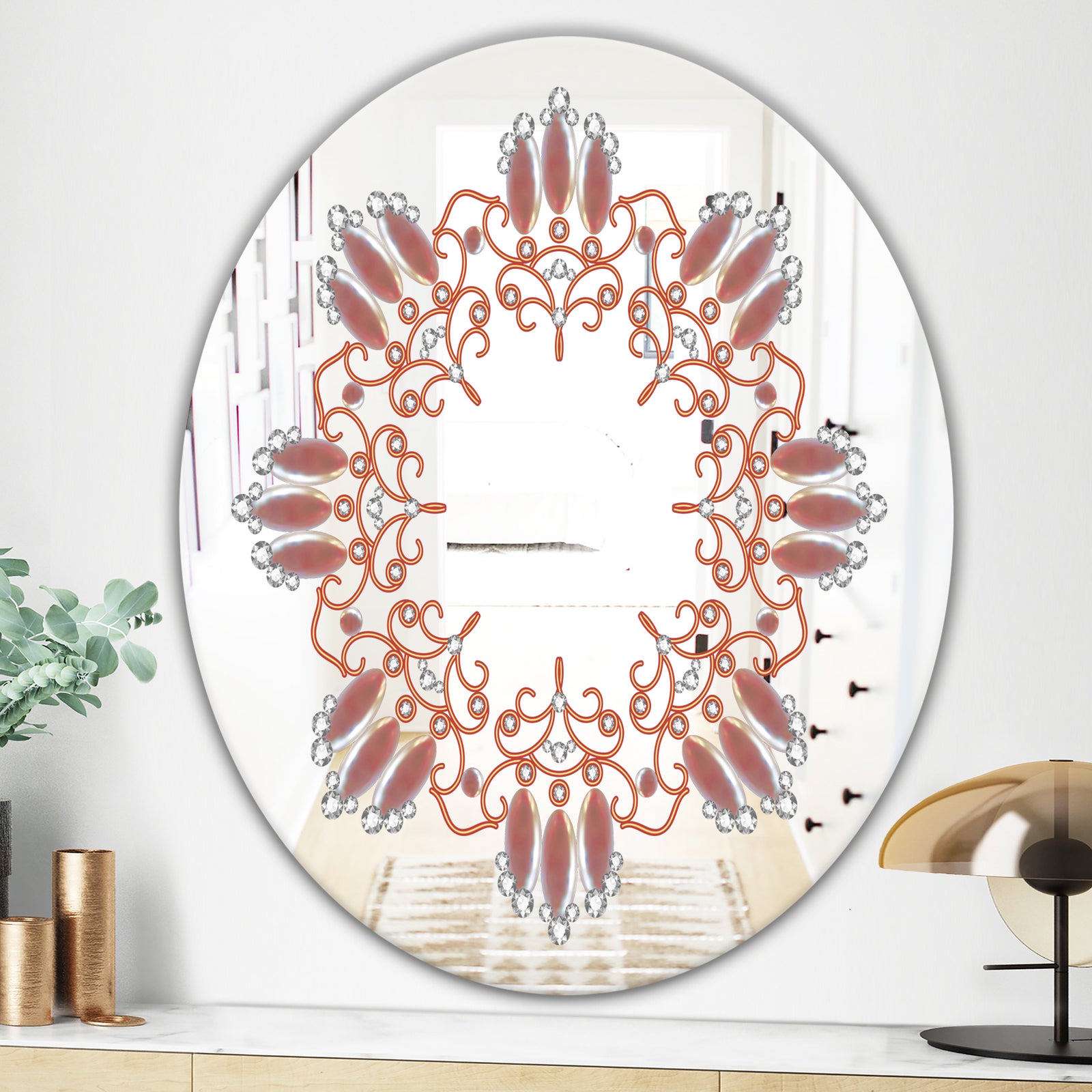 Neutral Color Pattern - Glam Mirror - Oval and Circle Wall Mirror