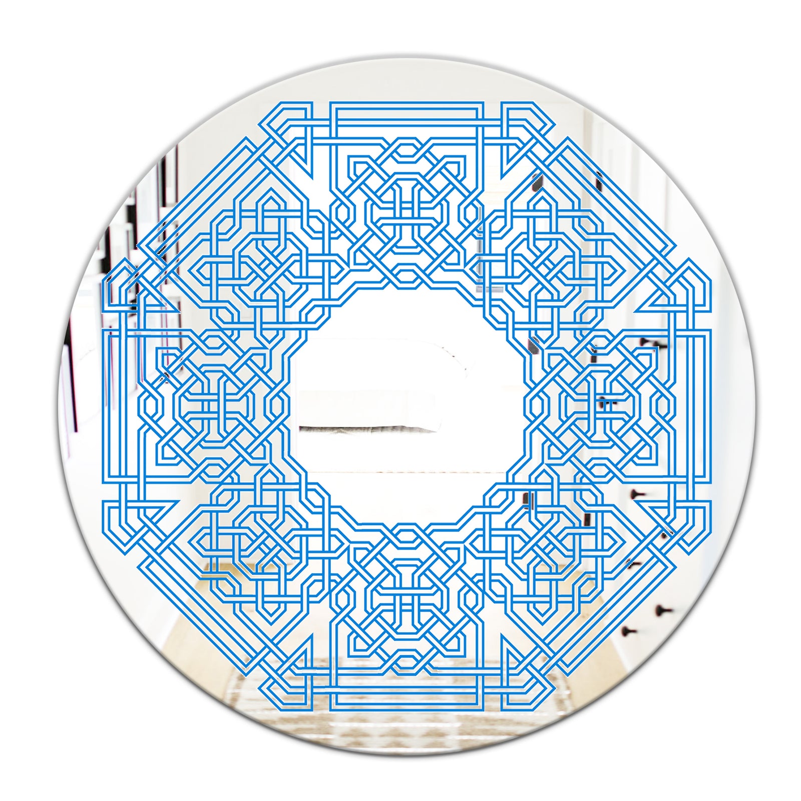 Blue Maze Shape - Mid-Century Mirror - Oval or Round Wall Mirror