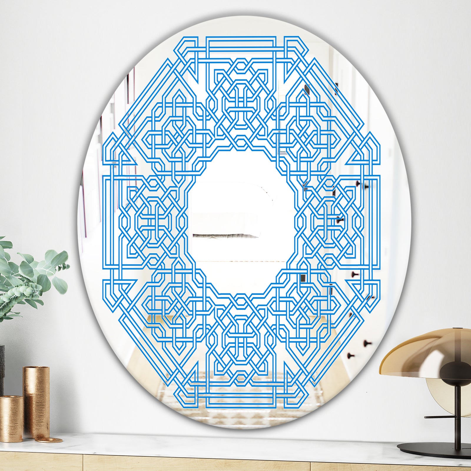 Blue Maze Shape - Mid-Century Mirror - Oval or Round Wall Mirror