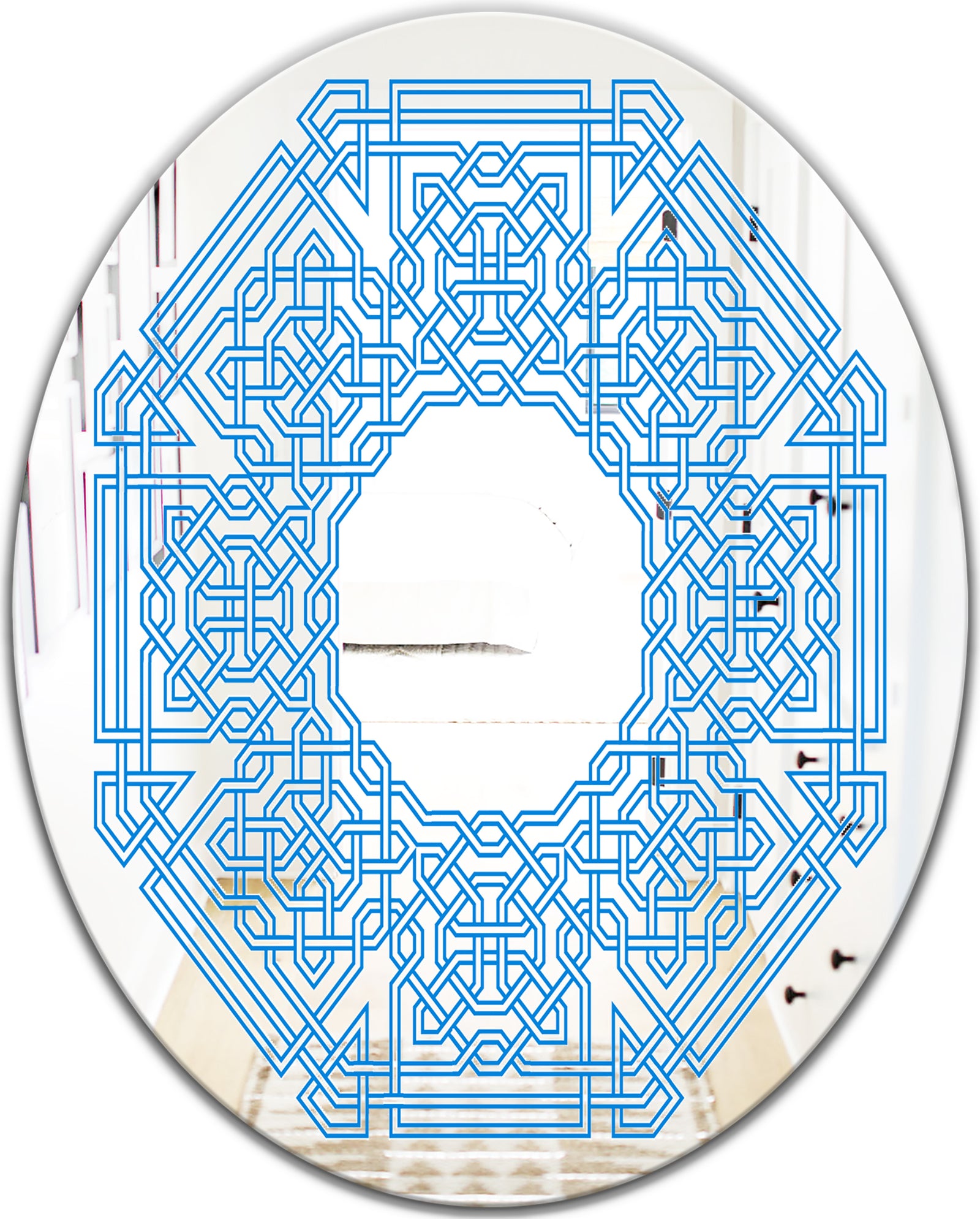 Blue Maze Shape - Mid-Century Mirror - Oval or Round Wall Mirror